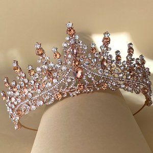 Peach Rhinestones Tiara, Prom Tiara, Quinceanera Crown, Homecoming, Costume